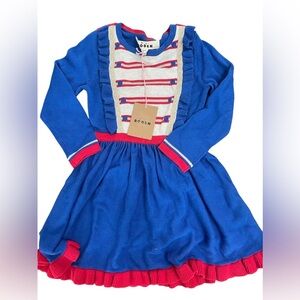 Mini Boden Soldier dress Blue and Red Knit Sz 4-5 NWT metallic trim